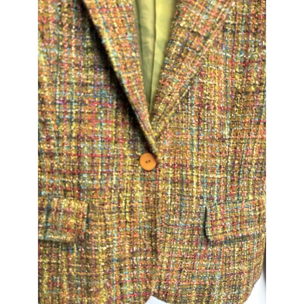 Preswick & Moore Tweed Blazer Sz 12P Green Brown Jacket Vintage Career Preppy
